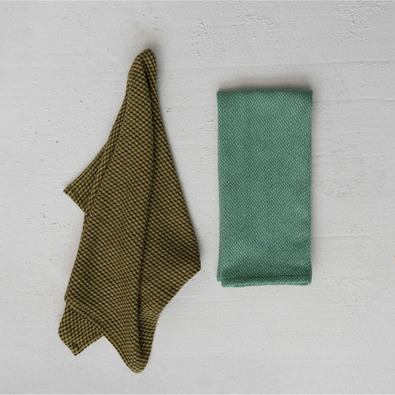 Green and Olive Cotton Waffle Tea Towels Set