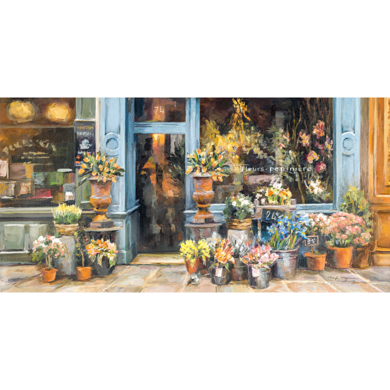 Fleuriste, scène de rue européenne, floral, H 16 po x l 24 po x P 1,5 po
