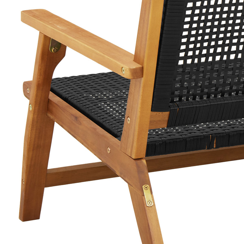 Wood And Wicker Double Durable Outdoor Bench, Black