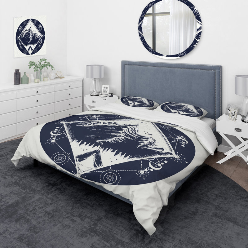 Tente dans un paysage de montagne - ensemble de housse de couette rétro - microfibre de polyester