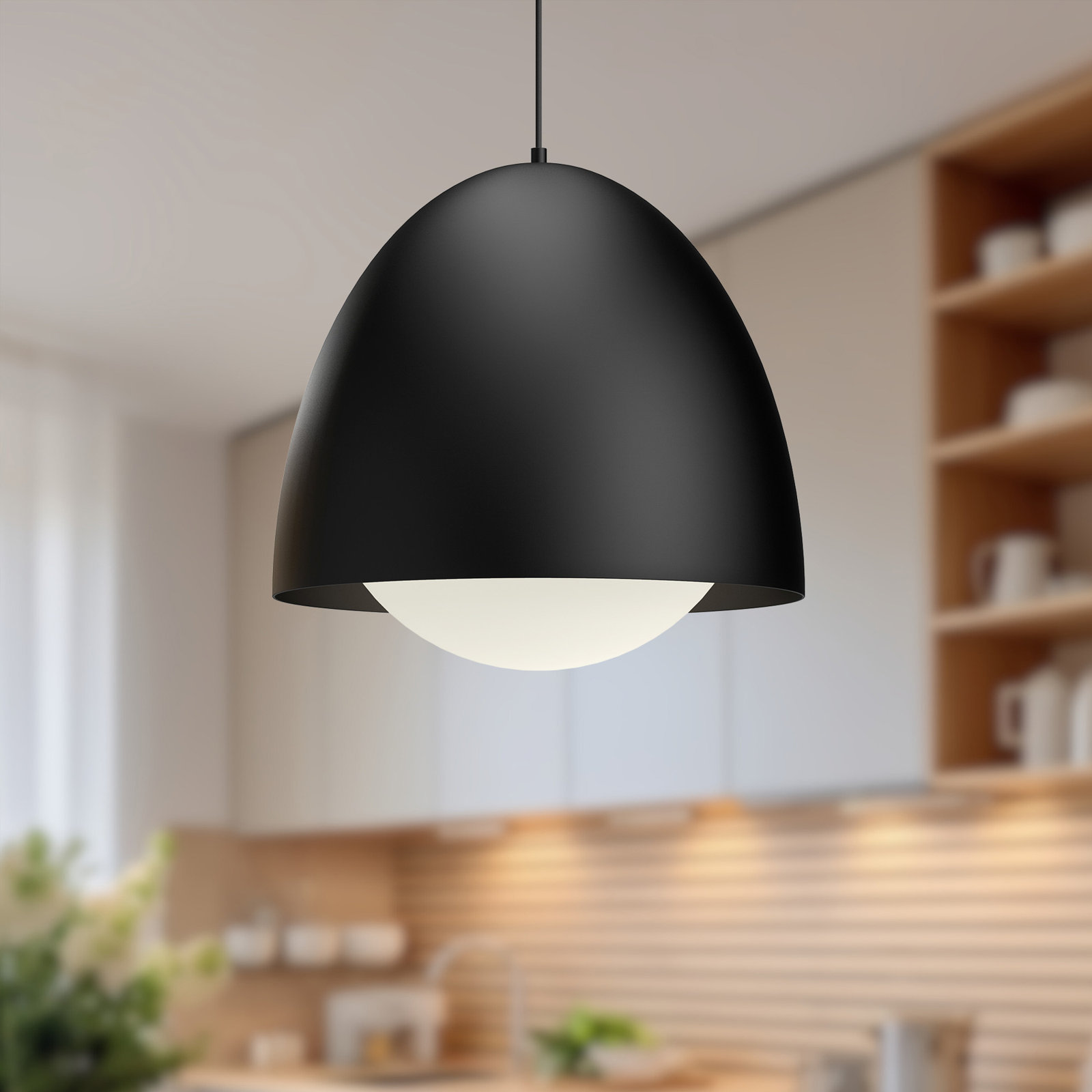 Torten Single Light Glass Steel Pendant, 96.13" H x 20" W x 20" D, Matte Black