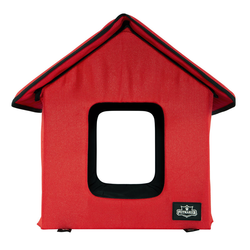 Red Heated Cat House with Sherpa Pad and Zippered Roof