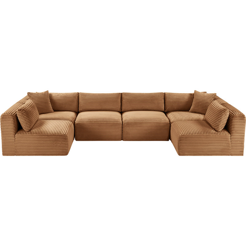 Canapé modulaire Carmean, Velours côtelé texturé, 4 sans accoudoirs, 2 en coin
