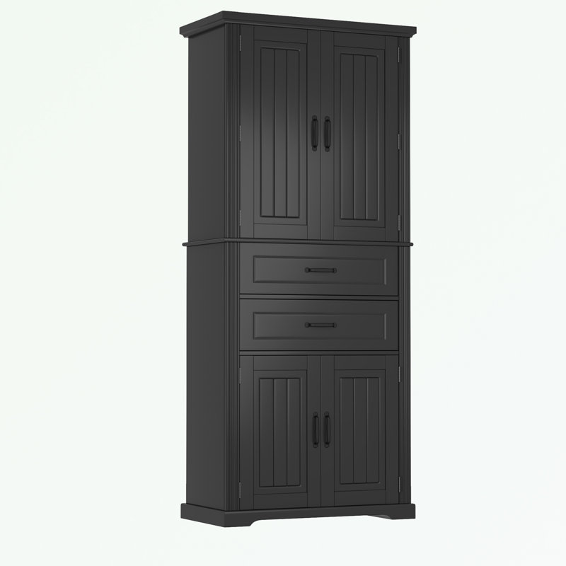 Storage Cabinet with 2 Drawers with Slide Rails and Adjustable Shelf, Black