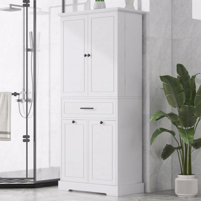 Freestanding Bathroom Storage Cabinet, With Doors And Drawers, Tilt-Out Laundry Hamper, Adjustable Shelves, Multiple Storage Spaces