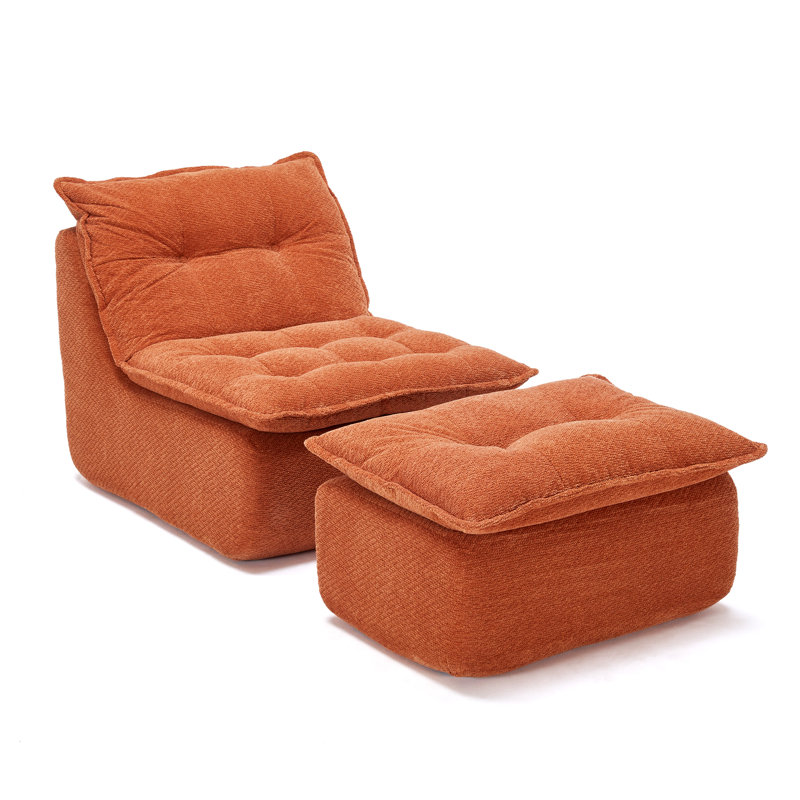 Upholstered Chaise Lounge with Moveable Ottoman, Indoor Soft Cozy Sofa , Orange