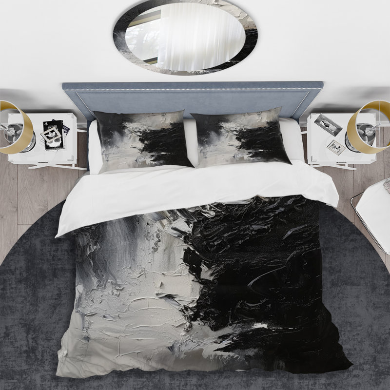 Ensemble de housse de couette en microfibre / polyester noir et blanc Delicate Brushstrokes II Bedding
