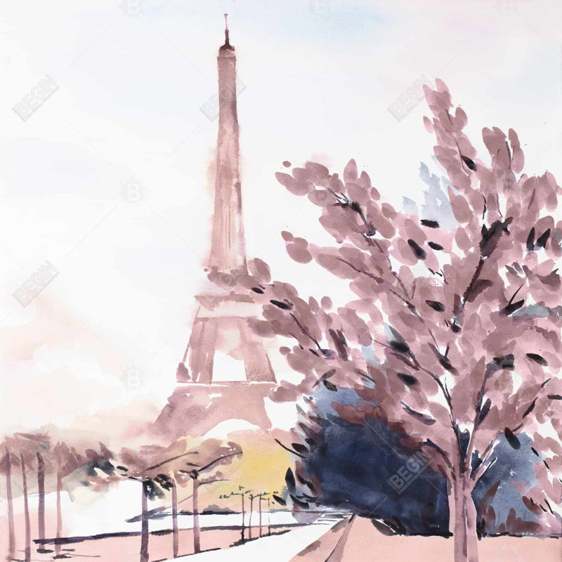 Paris & eiffel scene - 16"x16" Throw pillow - Poly twill - Print on demand, 16" x 16"