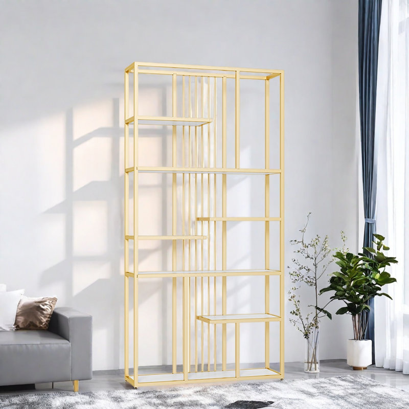 Deangelis, (7 Shelves) 78.7" H x 31.4" L x 11.8" W, Gold/White