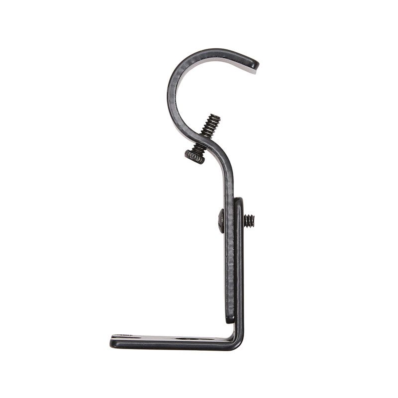 Black Adjustable Bay Window Single Curtain Rod 3 cm, 5.5cm H x 122cm W x 3cm D
