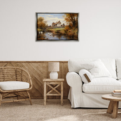 «Ducks in Cottage River», toile flottante encadrée par Petal Prints Design