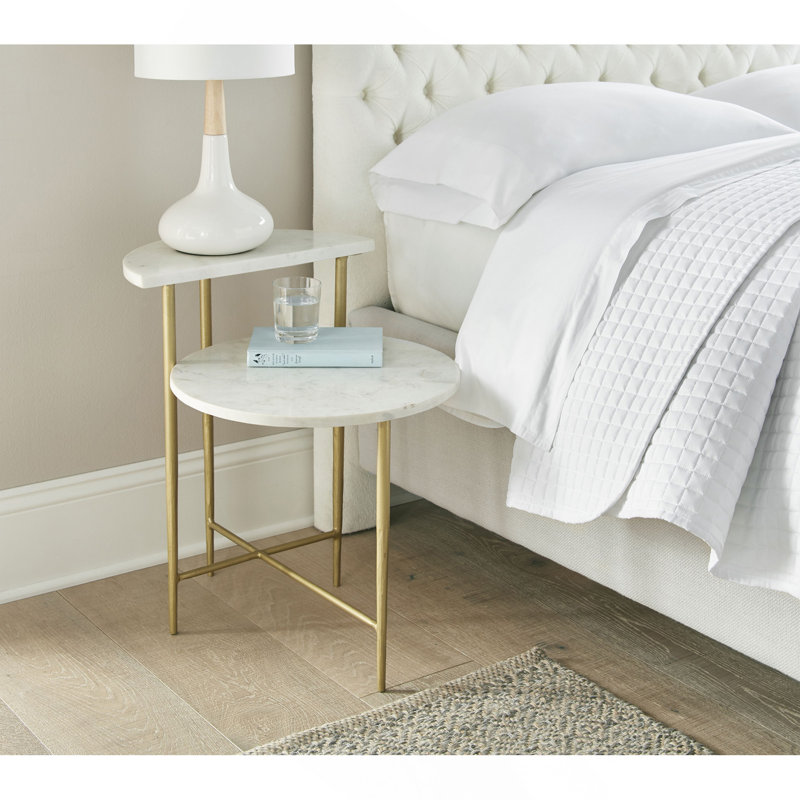 Table de bout avec plateau en marbre blanc - blanc