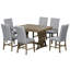 Ensemble de salle à manger extensible Mid-Century pour six personnes en bois d'hévéa massif avec rallonge de 12 pouces et chaises rembourrées gris doux Mid-Century