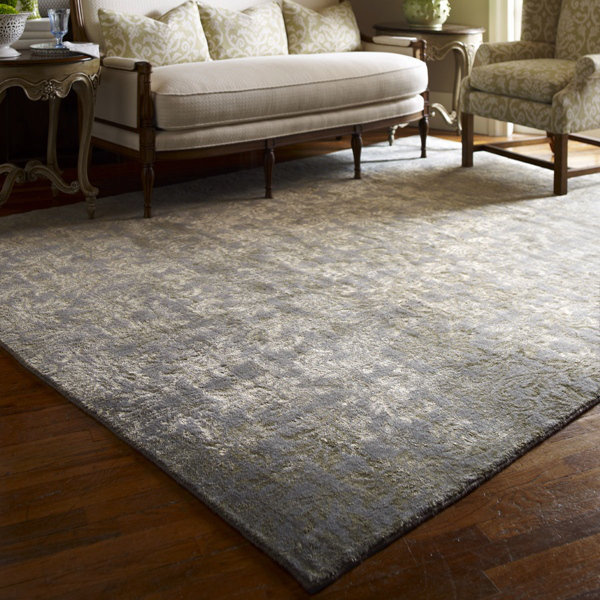 Tapis gris floral tissé à la main, 6 pi x 9 pi