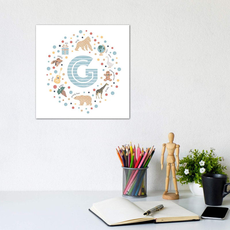 Lettre illustrée G bleue - impression, Toile tendue, Pas de tapis, H 12 po x l 12 po x P 1,5 po