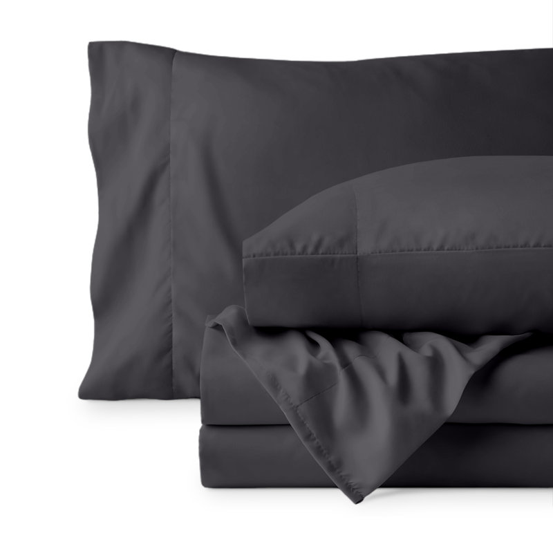 Ensemble de draps en micro-fibre, Ensemble de draps pour lit double avec 2 taies d'o, Gris fer forgé