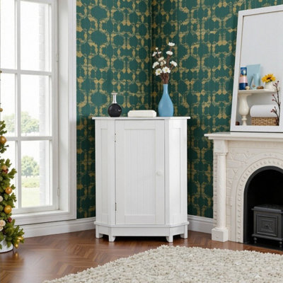 32.5x36x28cm Triangle Corner Bathroom Storage Cabinet With Adjustable Shelves MDF Board