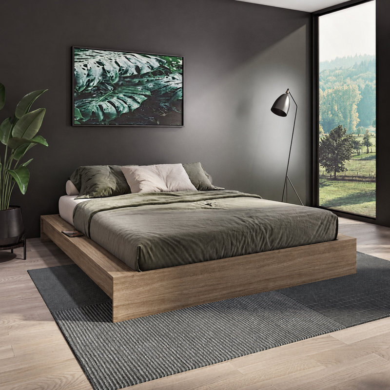 Lit plateforme Zen Omega - Assemblage facile, aucun sommier requis, Queen, Brown