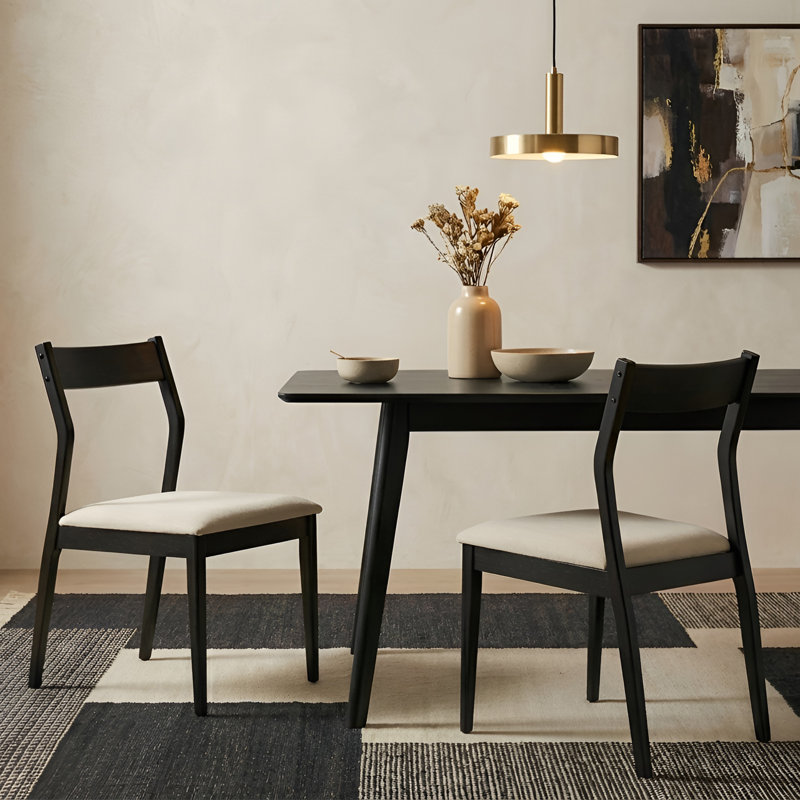 Upholstered Seat Dining Chair With Solid Wood Legs, Hollowed Back Side Chair For Dining Room/Kitchen, Black