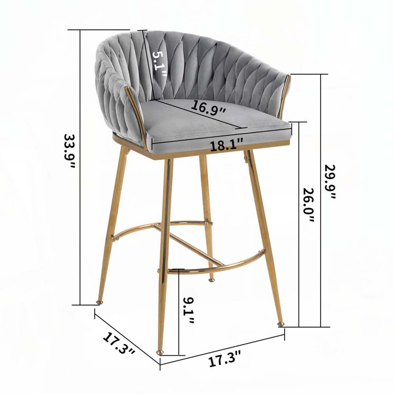 Velvet Upholstered Counter Height Bar Stools, Gray