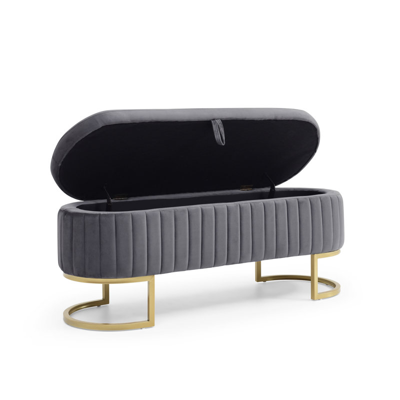 Banc de rangement rembourré en velours, Gris