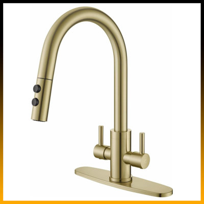 Stainless Steel Kitchen Faucet With Pull-Down Sprayer – 2-Handle Sink Faucet For Kitchen & Bar, Durable Faucet With Spray Function