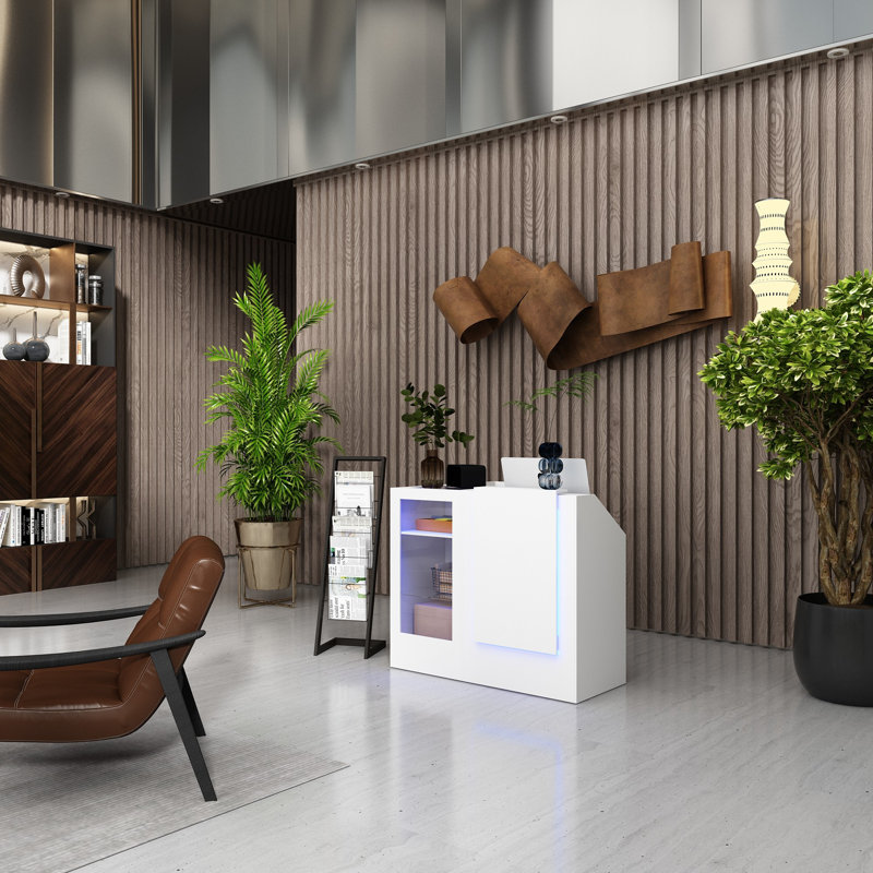 47.2'' W L-Shaped Reception Desk With LED Lights And Glass