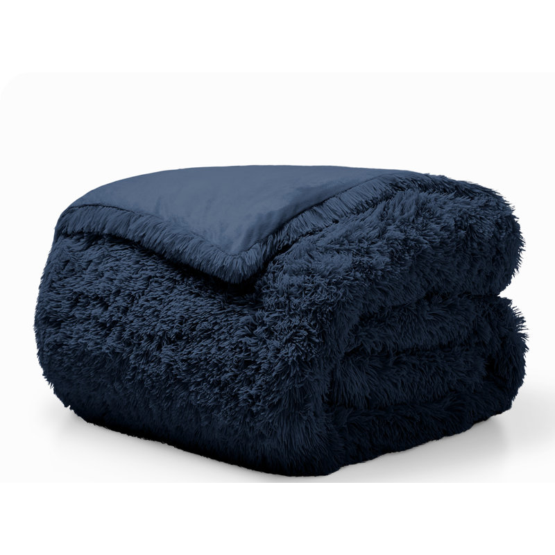 Dark Blue King/California King Shaggy Faux Fur Duvet Cover
