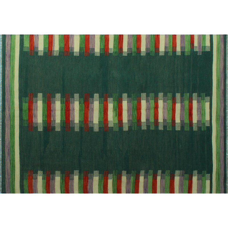 One-of-a-Kind Reta Handmade Kilim 7' x 9'8" Wool Dark Green/Beige/Red Area Rug
