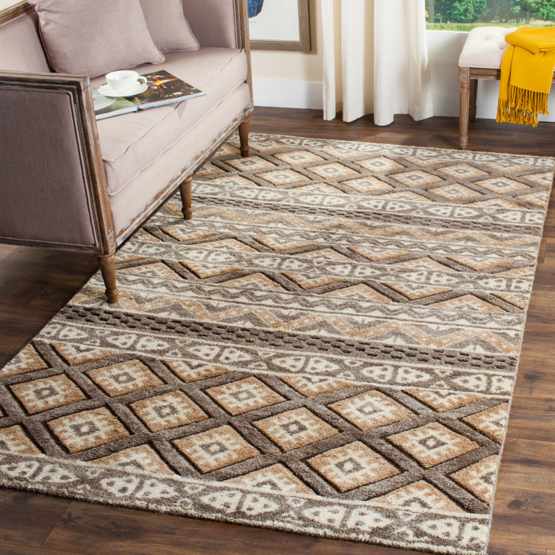 Tapis beige en laine noué à la main Palni, Rectangle 6 pi x 9 pi