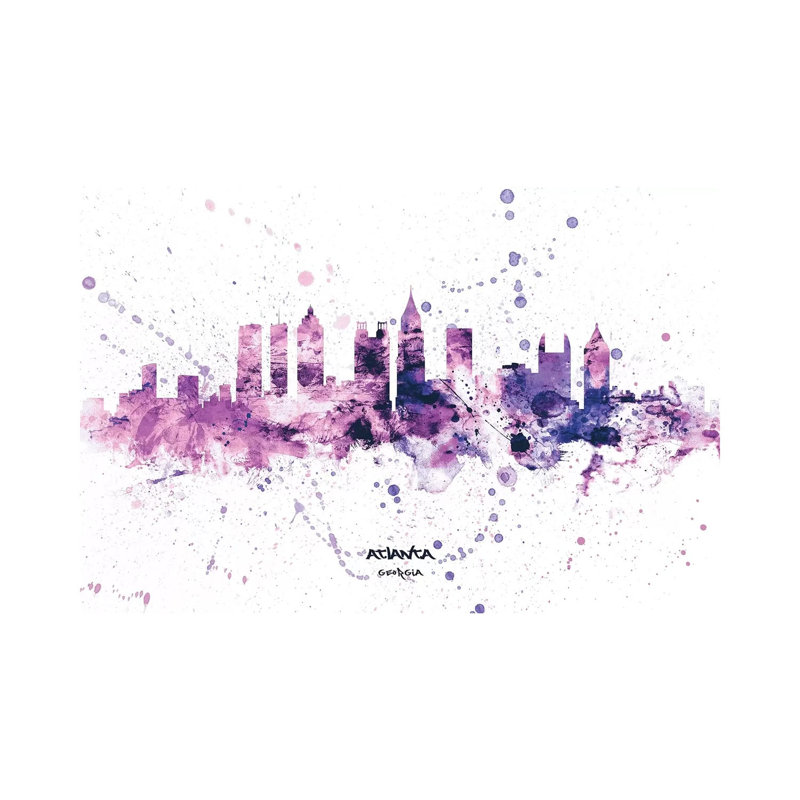 Atlanta Georgia Skyline Splash Purple by Michael Tompsett - 1 Piece Wrapped Canvas Wall Art, 152.5 cm H x 101.5 cm W