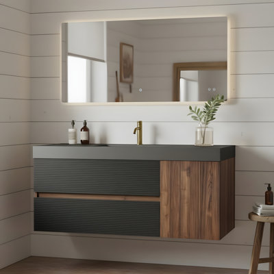 Meuble-lavabo flottant mural mat noir