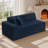 Upholstered Navy Faux Rabbit Fur Flannel Sofa With Pillows – All Foam Compressed And No-Assembly Modular Design-123038182