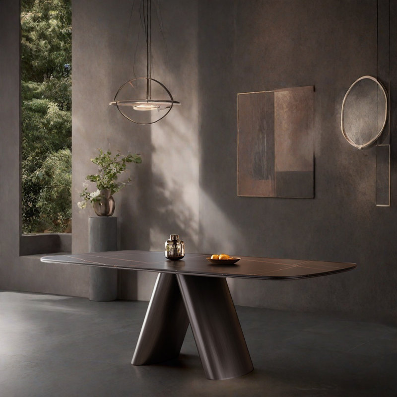 Minimalist rectangular high-end dining table, 29.52" H x 62.99" L x 31.49" W
