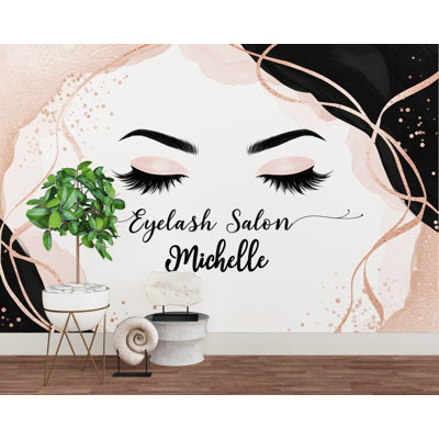 Cils, papier peint de salon de beauté, belle murale de femmes, papier peint de salon, décor de bureau, autocollant mural entreprise, art mural 656RS (non tissé) RS656