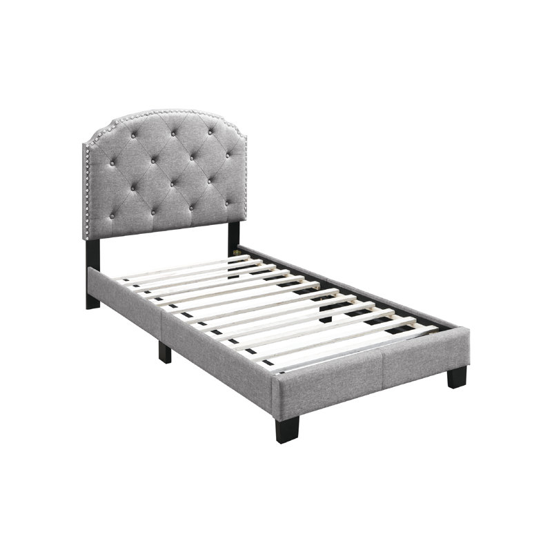 Lit plateforme capitonné Jaquavien, Lit simple, Gris clair