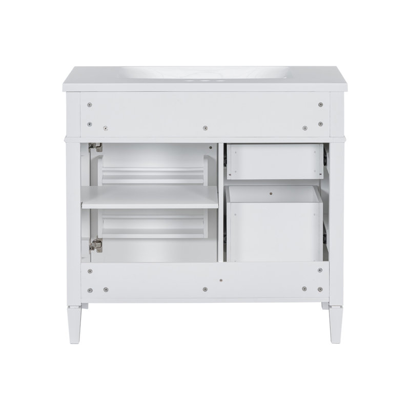 Meuble-lavabo 36 po avec lavabo supérieur, meuble-lavabo moderne avec 2 tiroirs et tiroir escamotable, meuble-lavabo simple