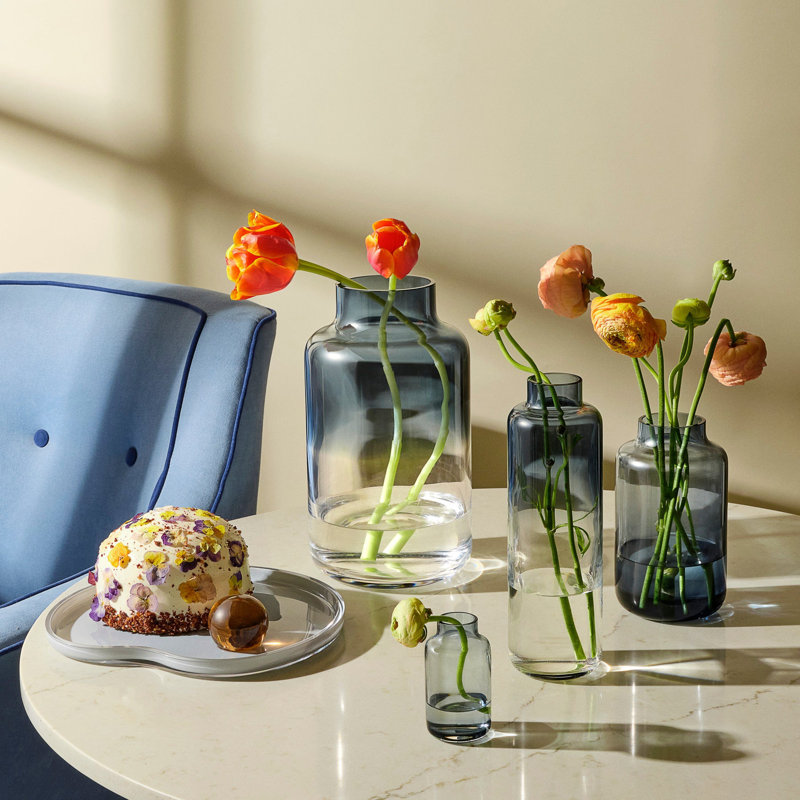 Magnolia Handmade Lead Free Crystal Table Vase, overall height- 11", Steel Blue