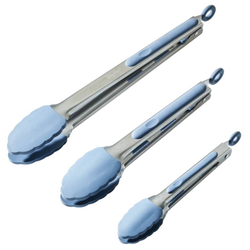 Ayesha Curry Tools & Gadgets Locking Tongs Kitchen Utensil Set, 3 Piece, Blue