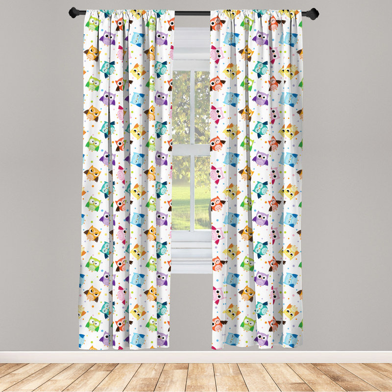 Owls Semi-Sheer Rod Pocket Curtain Panels, 28" x 95"