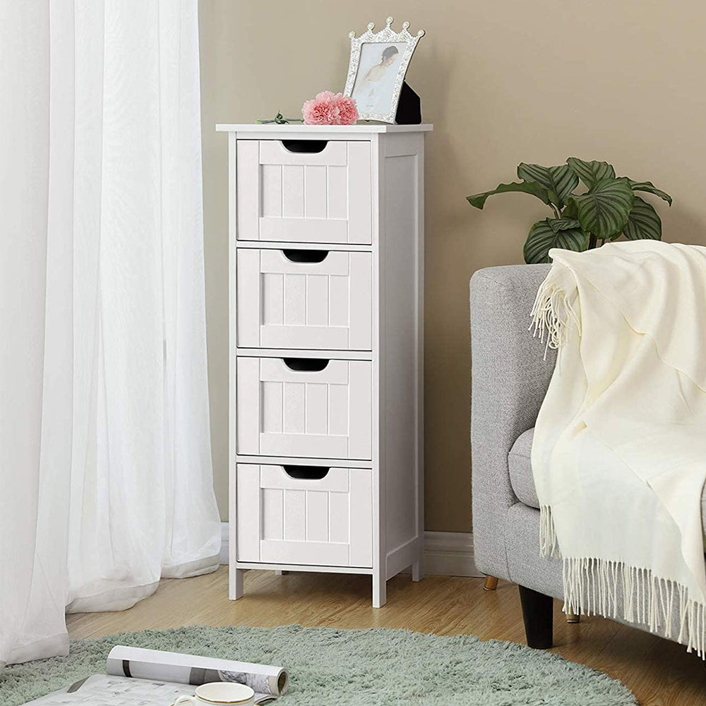 Bathroom Floor Cabinet White Freestanding Storage Organizer Cabinet with 4 Drawers Red Barrel Studio®