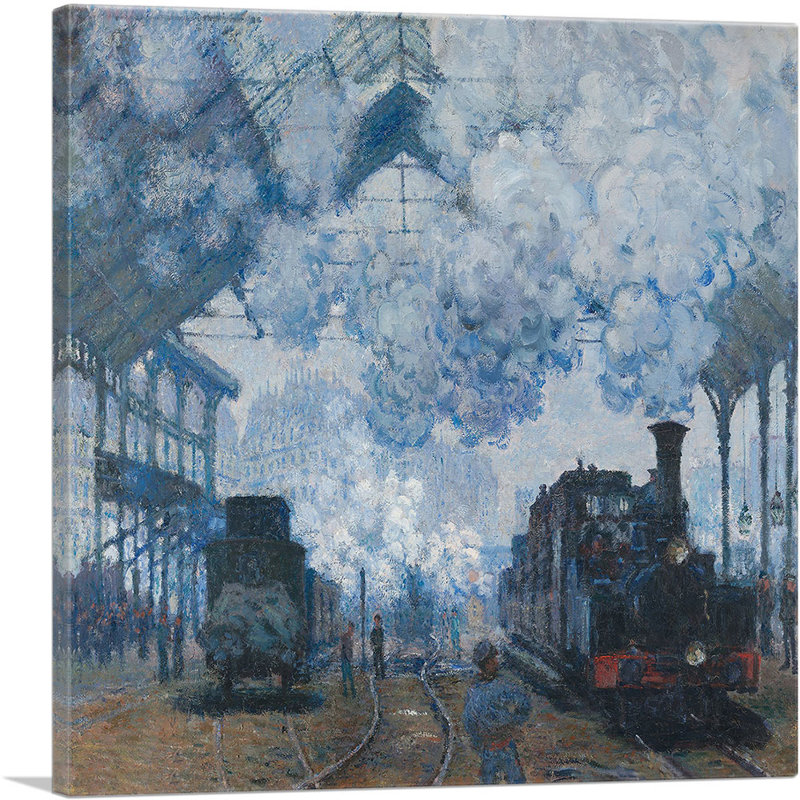 " Arrival Of A Train " by Claude Monet Painting Print, 18" H x 18" W x 1.5" D
