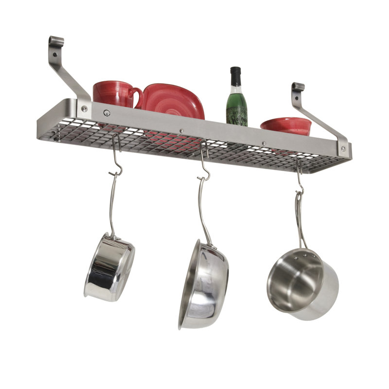Gourmet USA Handcrafted Wall Mounted Pot Rack, Stainless Steel, 17" H x 36" W x 13" D