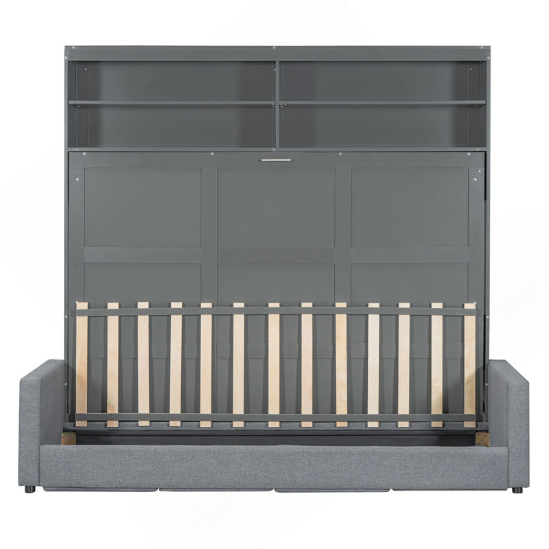 Grand lit escamotable mural avec canapé, gris, Gris