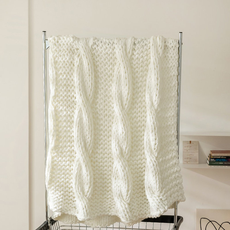 Chunky Cable Knit Throw Blanket for Bed