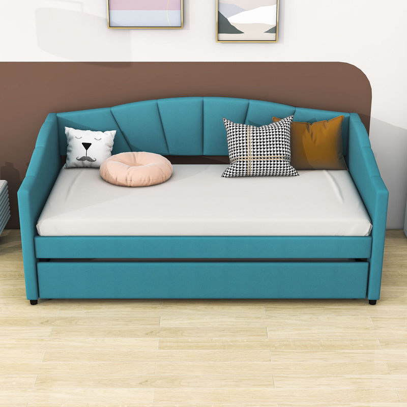 Myrtlewood Twin Size Upholstered Daybed with Trundle, Blue