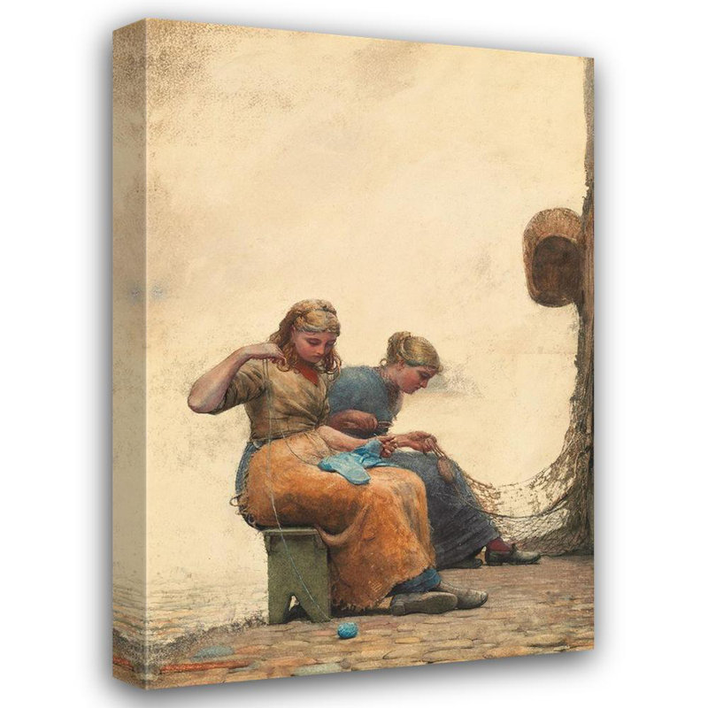 Red Barrel Studio® Homer, art sur toile tendue de la galerie Winslow, Mend the Nets, H 24 po x l 17 po