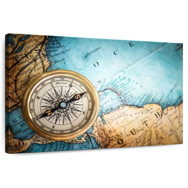 Aletra Compass On Map, 30" H x 45" W