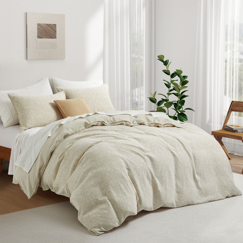 Lin - Ensemble de housse de couette texturé en mélange de coton, Housse de couette grand et 2 taies d'oreiller stan