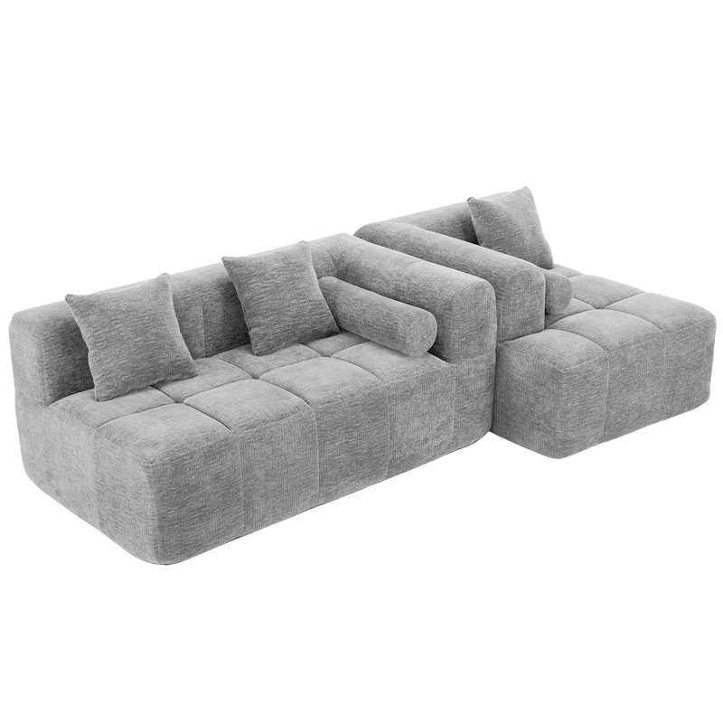 Boneless 2 - Piece Upholstered Sectional With Pillows, No Assembly Required Free Combination Sofa, Light Gray Chenille